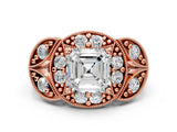 Rose gold Asscher Cut Halo Milgrain Diamond Engagement Ring with Leaf Band and Four-Prong Setting_3