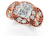 Rose gold Asscher Cut Halo Milgrain Diamond Engagement Ring with Leaf Band and Four-Prong Setting_4