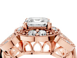 Rose gold Asscher Cut Halo Milgrain Diamond Engagement Ring with Leaf Band and Four-Prong Setting_7