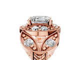 Rose gold Asscher Cut Halo Milgrain Diamond Engagement Ring with Leaf Band and Four-Prong Setting_8