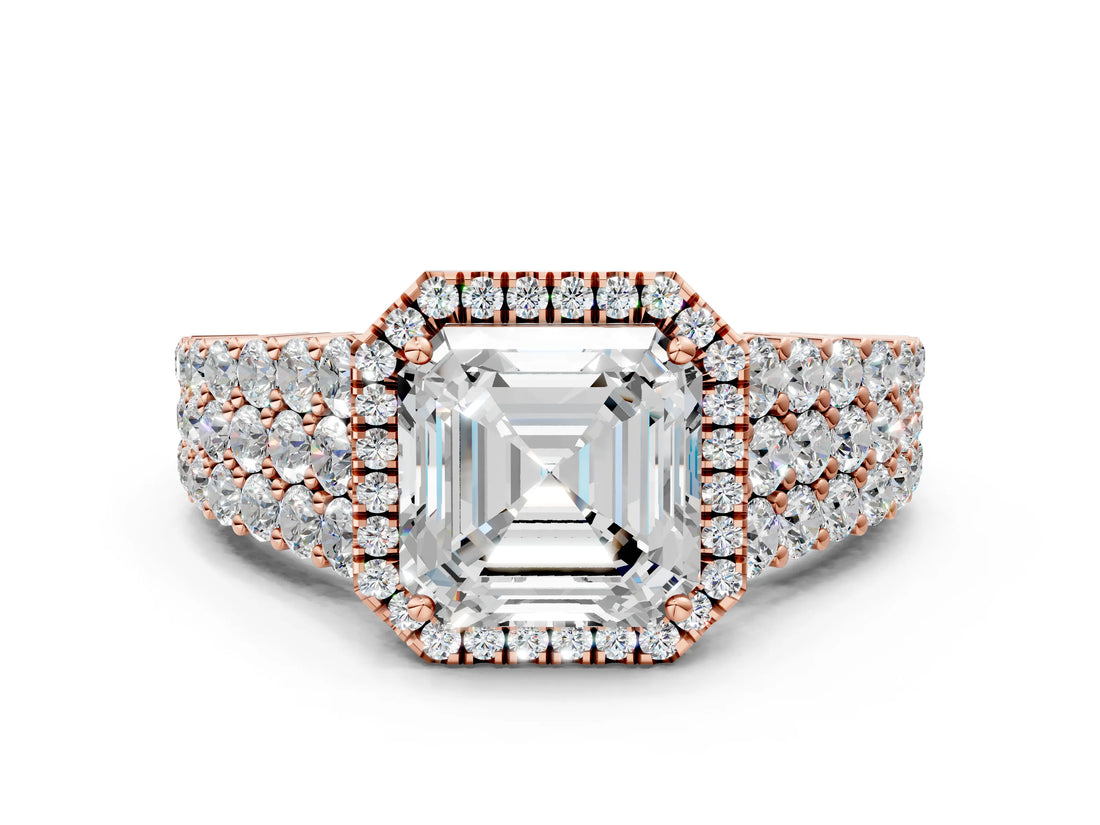 Rose gold Asscher Cut Halo Pavé Diamond Engagement Ring with Split Shank and Four-Prong Setting_3