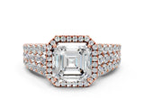 Rose gold Asscher Cut Halo Pavé Diamond Engagement Ring with Split Shank and Four-Prong Setting_3