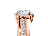 Rose gold Asscher Cut Halo Pave Band Four-Prong Ring_56