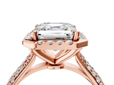 Rose gold Asscher Cut Halo Pave Band Four-Prong Setting Ring_10