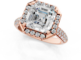 Rose gold Asscher Cut Halo Pave Band Four-Prong Setting Ring_7