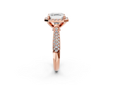 Rose gold Asscher Cut Halo Pave Band Four-Prong Setting Ring_8