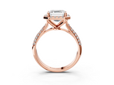 Rose gold Asscher Cut Halo Pave Band Four-Prong Setting Ring_9