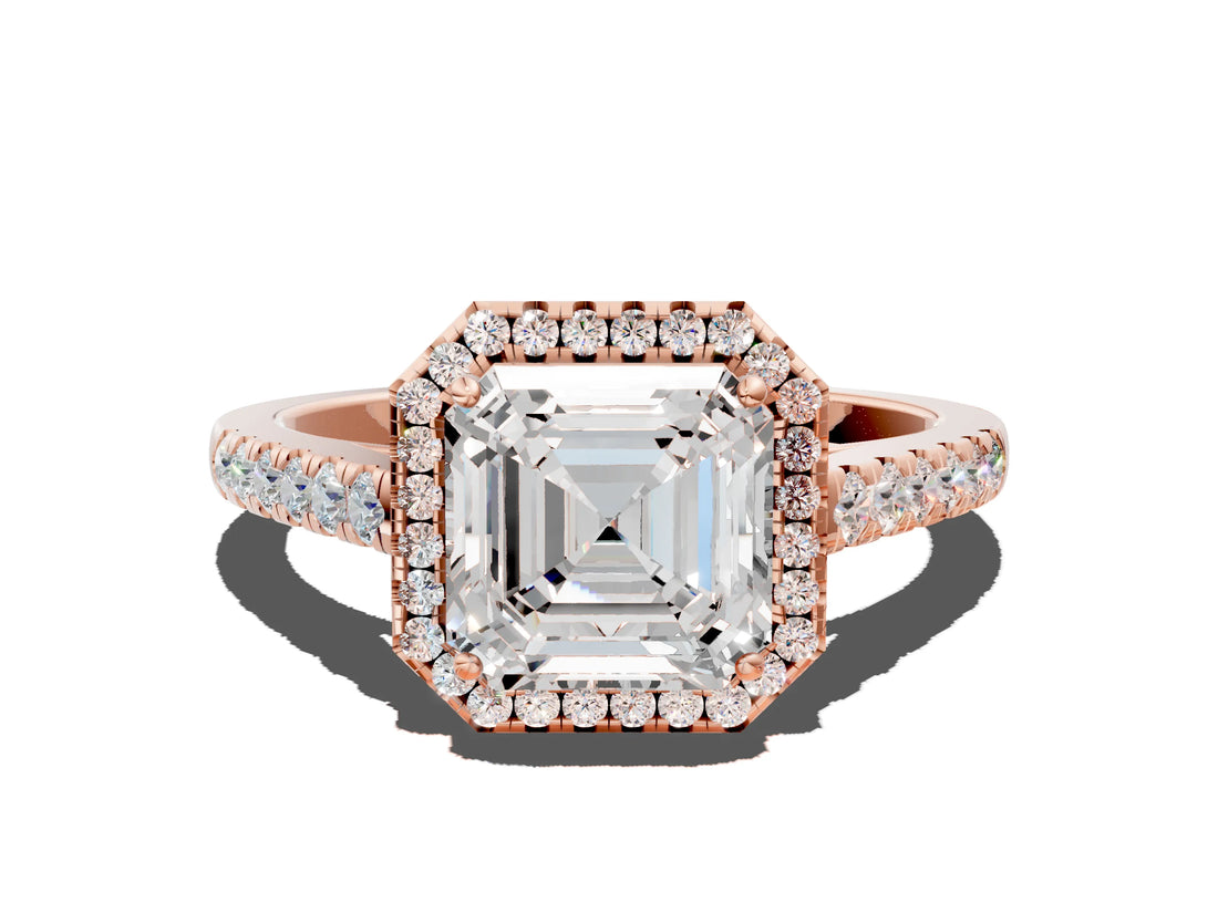 Rose gold Asscher Cut Halo Pave Diamond Engagement Ring with Four-Prong Setting_3