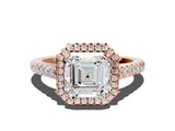 Rose gold Asscher Cut Halo Pave Diamond Engagement Ring with Four-Prong Setting_3