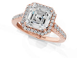 Rose gold Asscher Cut Halo Pave Diamond Engagement Ring with Four-Prong Setting_4