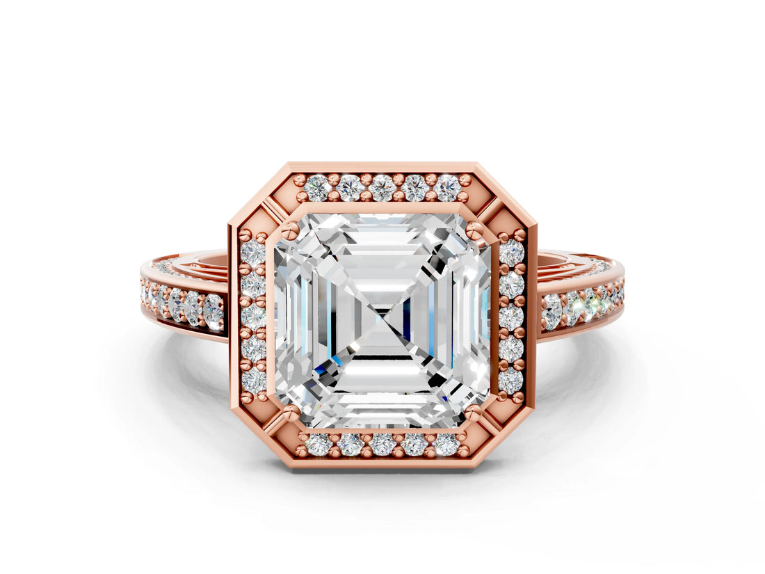 Rose gold Asscher Cut Halo Pave Split Shank Prong Setting Ring_49