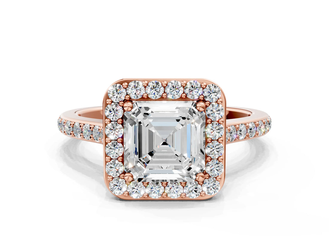 Rose gold Asscher Cut Halo Round Diamond Pavé Band with Four-Prong Setting_3