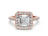 Rose gold Asscher Cut Halo Round Diamond Pavé Band with Four-Prong Setting_3