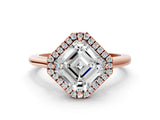 Rose gold Asscher Cut Halo Round Diamond Solitaire Engagement Ring with Pave Band and Four-Prong Setting_19