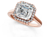 Rose gold Asscher Cut Halo Round Diamond Solitaire Ring with Pavé Band and Four-Prong Setting_1