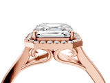 Rose gold Asscher Cut Halo Round Diamond Solitaire Ring with Pavé Band and Four-Prong Setting_4