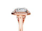 Rose gold Asscher Cut Halo Round Diamond Solitaire Ring with Pavé Band and Four-Prong Setting_5