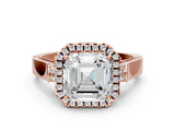 Rose gold Asscher Cut Halo Round Diamond Twist Band with Four-Prong Setting_15