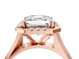 Rose gold Asscher Cut Halo Solitaire Engagement Ring with Square Band and Four-Prong Setting_16