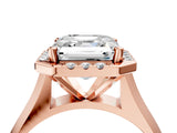 Rose gold Asscher Cut Halo Solitaire Engagement Ring with Square Band and Four-Prong Setting_70