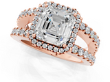 Rose gold Asscher Cut Halo Split Shank Diamond Ring with Four-Prong Setting_7