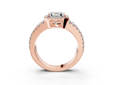 Rose gold Asscher Cut Halo Split Shank Diamond Ring with Four-Prong Setting_9