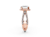 Rose gold Asscher Cut Halo Split Shank Pave Set Ring_25