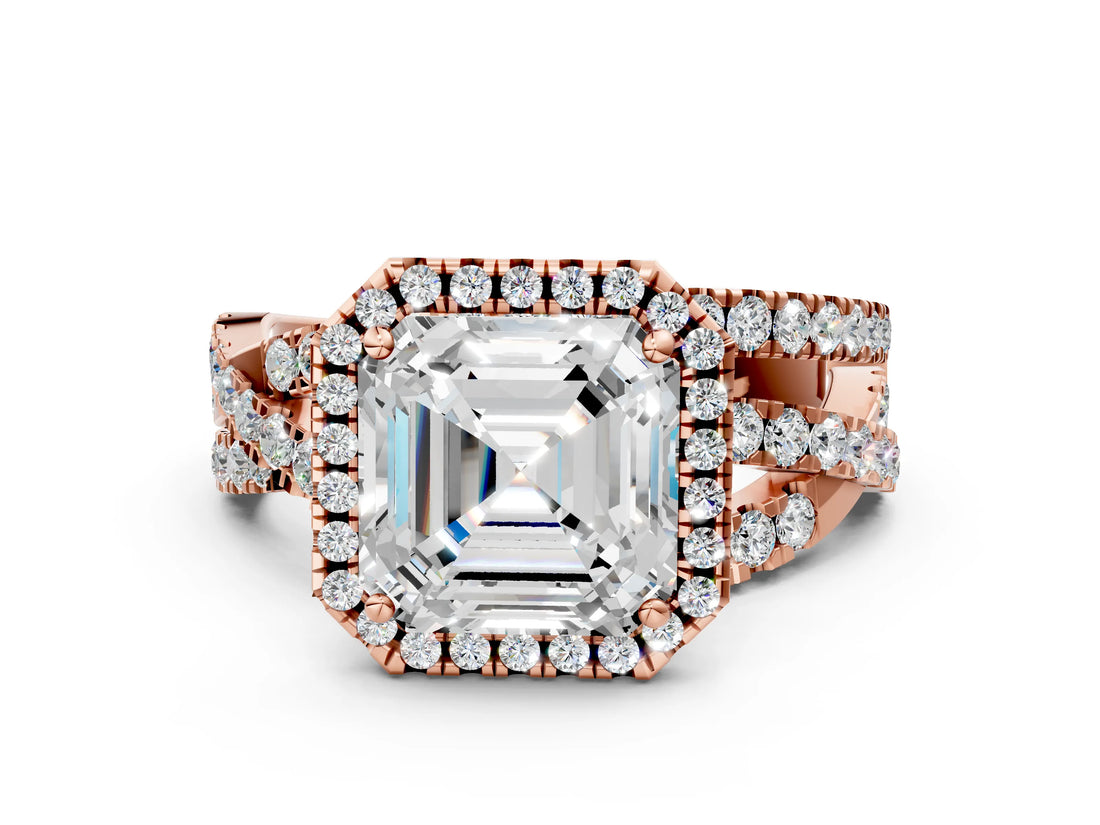 Rose gold Asscher Cut Halo Split Shank Prong Setting Ring_12