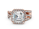 Rose gold Asscher Cut Halo Split Shank Prong Setting Ring_12