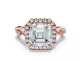 Rose gold Asscher Cut Halo Twist Band with Four-Prong Setting_15