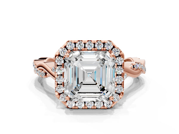 Rose Gold Asscher Cut Interwoven Twist Halo Engagement Ring Setting