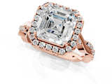 Rose gold Asscher Cut Halo Twist Band with Four-Prong Setting_16