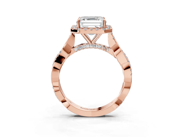 Rose Gold Asscher Cut Interwoven Twist Halo Engagement Ring Setting