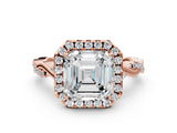 Rose gold Asscher Cut Halo Twist Band with Four-Prong Setting_3