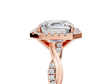 Rose gold Asscher Cut Halo Twisted Band Four-Prong Ring_11
