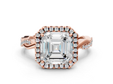 Rose gold Asscher Cut Halo Twisted Band Four-Prong Ring_6