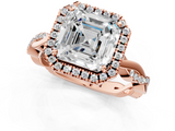 Rose gold Asscher Cut Halo Twisted Band Four-Prong Ring_7
