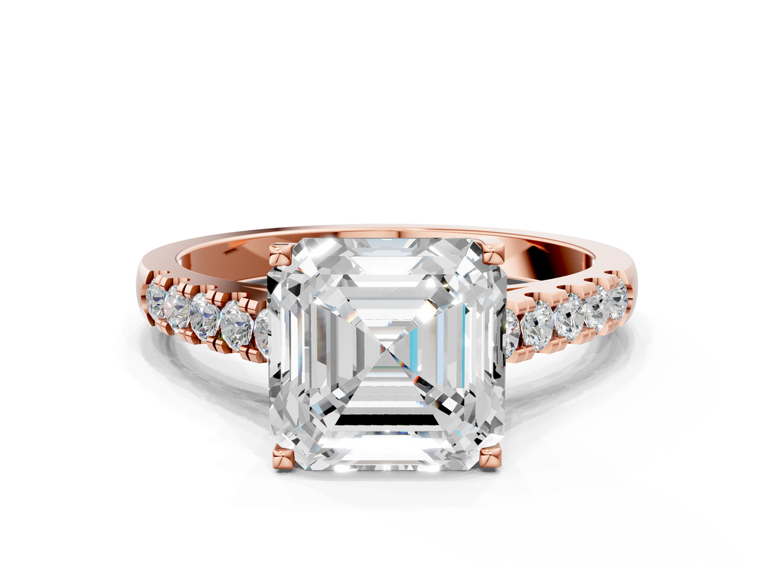 Rose gold Asscher Cut Pavé Band Solitaire Ring with Four-Prong Setting_39