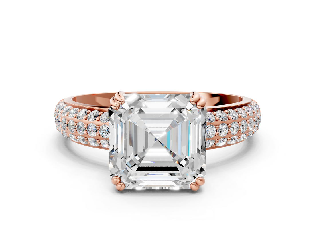 Rose gold Asscher Cut Pave Diamond Engagement Ring with Channel Set Band and Four-Prong Setting_6