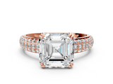 Rose gold Asscher Cut Pave Diamond Engagement Ring with Channel Set Band and Four-Prong Setting_6