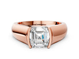 Rose gold Asscher Cut Solitaire Bezel Set Diamond Ring with Wide Band_7