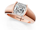 Rose gold Asscher Cut Solitaire Bezel Set Diamond Ring with Wide Band_8
