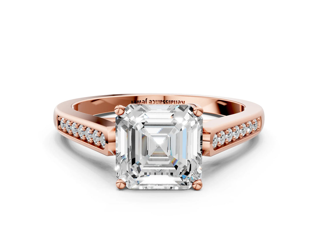 Rose gold Asscher Cut Solitaire Cathedral Diamond Engagement Ring with Channel-Set Band and Four-Prong Setting_3