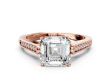Rose gold Asscher Cut Solitaire Cathedral Diamond Engagement Ring with Channel-Set Band and Four-Prong Setting_3