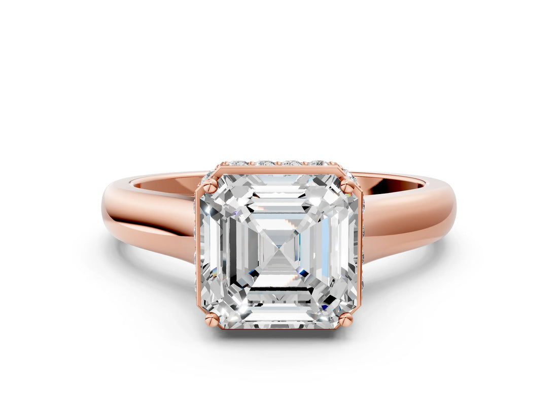 Rose gold Asscher Cut Solitaire Diamond Engagement Ring with Four-Prong Setting and Tapered Band_3