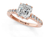 Rose gold Asscher Cut Solitaire Diamond Engagement Ring with Pavé Band and Six-Prong Setting_25