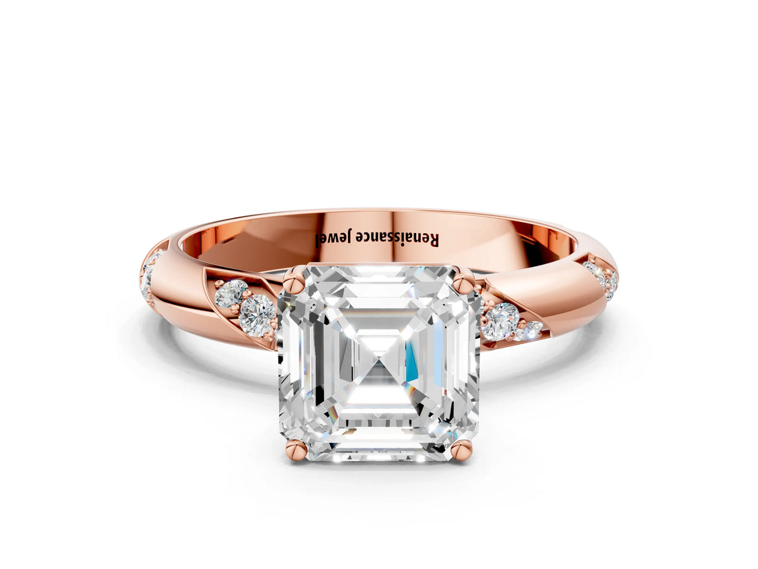 Rose gold Asscher Cut Solitaire Diamond Engagement Ring with Twisted Pave Band and Four-Prong Setting_3