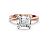 Rose gold Asscher Cut Solitaire Diamond Ring with Prong Setting and Plain Band_3