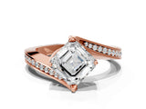 Rose gold Asscher Cut Solitaire Diamond Twist Band with Pavé Setting and Four-Prong Setting_3