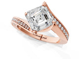 Rose gold Asscher Cut Solitaire Diamond Twist Band with Pavé Setting and Four-Prong Setting_4